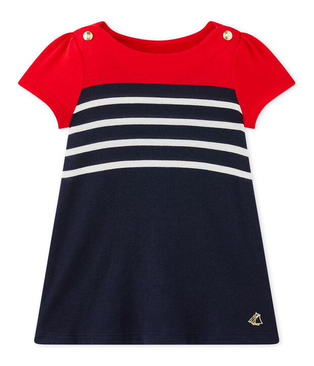 Gestreiftes Baby-M&auml;dchen-Kleid blau/vielfarbig