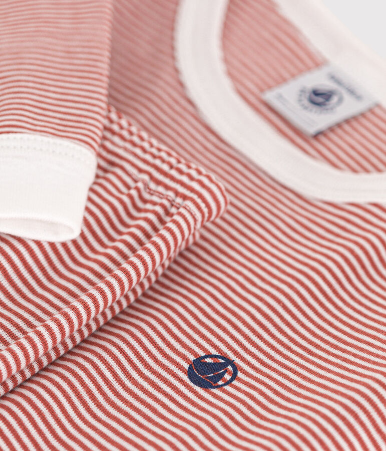 Gestreifter Kinderpyjama aus Baumwolle braun/weiss