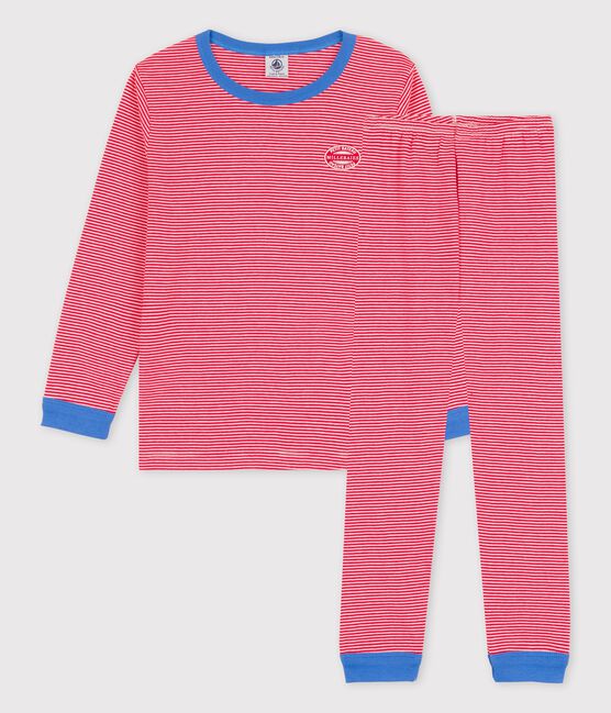 Kinderpyjama aus Bio-Baumwolle mit Ringelstreifen rot PEPS/weiss MARSHMALLOW