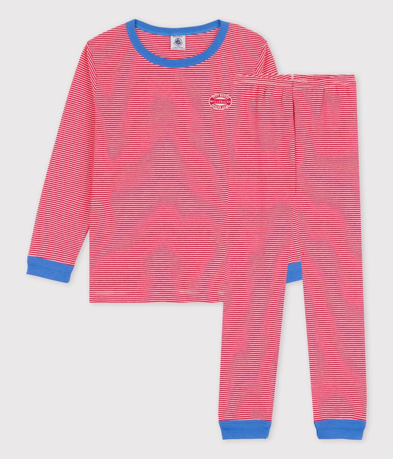 Kinderpyjama aus Bio-Baumwolle mit Ringelstreifen rot/weiss