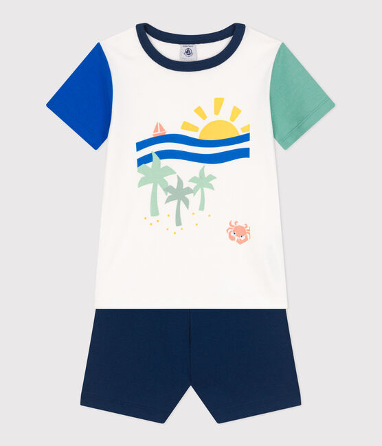 Kinder-Kurzpyjama aus Baumwolle weiss MARSHMALLOW/weiss MULTICO