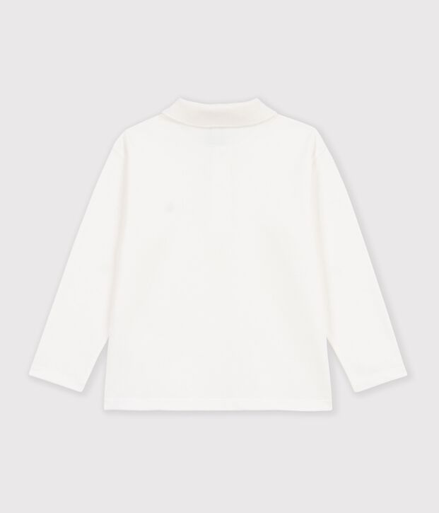 Lang&auml;rmeliges Kinder-Poloshirt aus einfarbiger Baumwolle weiss