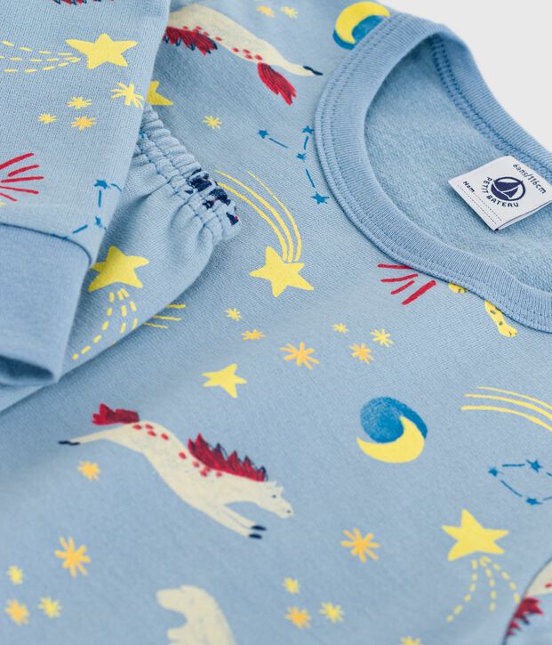Kinder-Pyjama aus Molton mit B&auml;rmotiv blau/vielfarbig