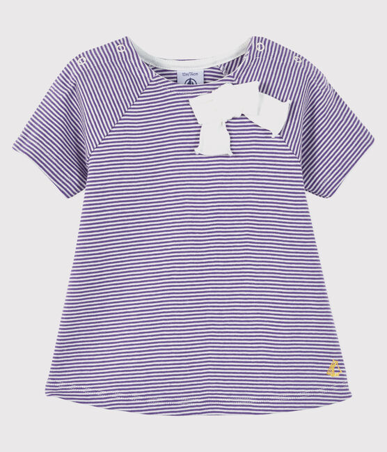 Kurzärmelige Baby-Bluse für Mädchen violett REAL/weiss MARSHMALLOW
