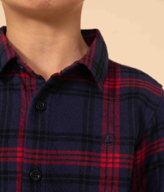 Kinderhemd aus Baumwoll-Flanell mit Karomuster für Jungen blau SMOKING/weiss MULTICO