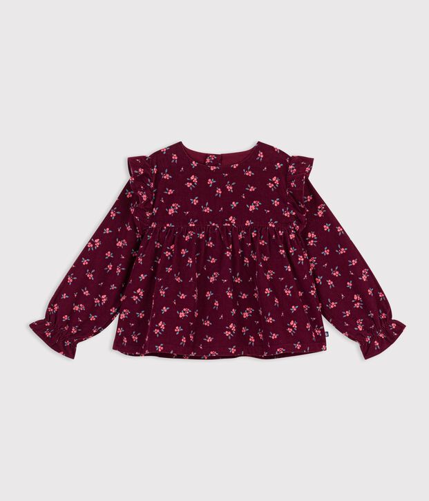 Lang&auml;rmelige Kinder-Bluse aus gemusterter Baumwolle rot/vielfarbig