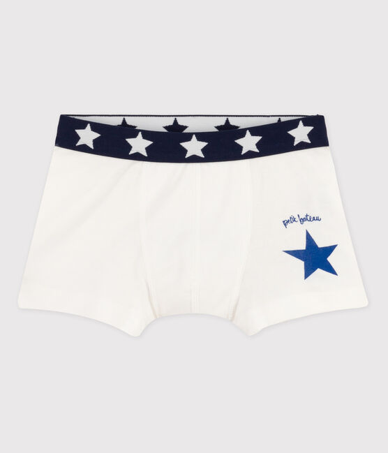 Baumwoll-Boxershorts für Jungen weiss MARSHMALLOW