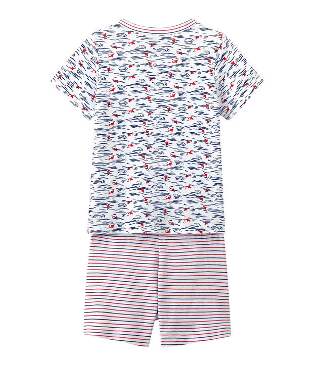 Bedruckter Jungen-Schlafanzug mit Streifen weiss/blau/vielfarbig