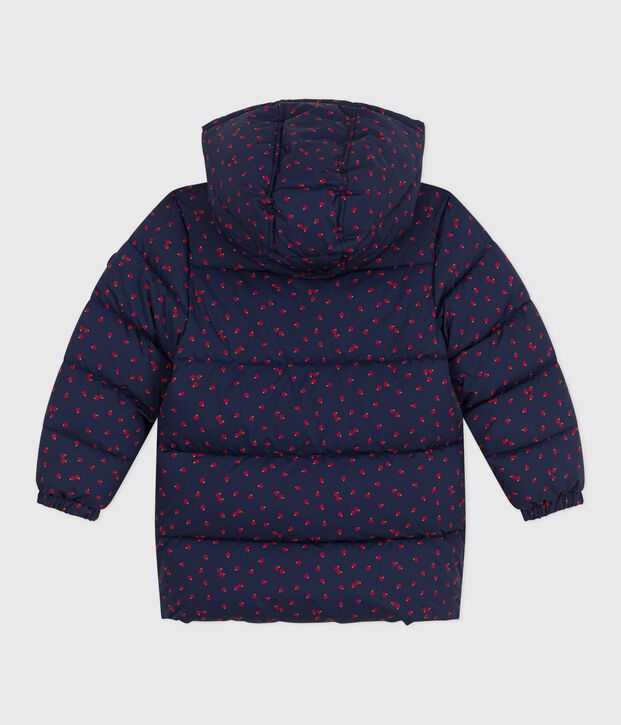 Lange Kinder-Winterjacke mit Muster blau/vielfarbig