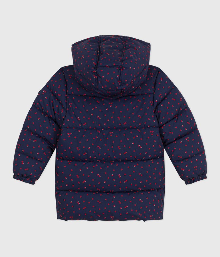 Lange Kinder-Winterjacke mit Muster blau/vielfarbig
