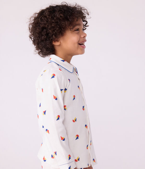 Kinder-Pyjama mit Knopfverschluss aus bedruckter Baumwolle MARSHMALLOW/ OLYMPIC/ MULTICO