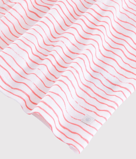 Snugfit-Kinderpyjama aus Baumwolle mit rosafarbenen Wellen für Mädchen weiss MARSHMALLOW/rosa GRETEL