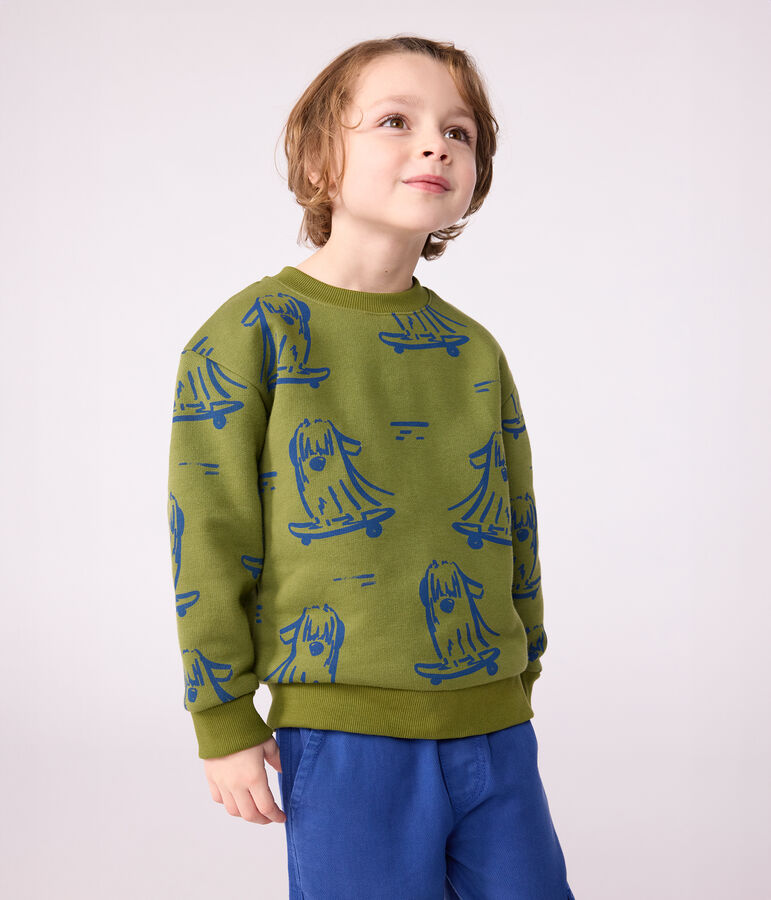 Kinder-Sweatshirt aus gemusterter Baumwolle gr&uuml;n/blau