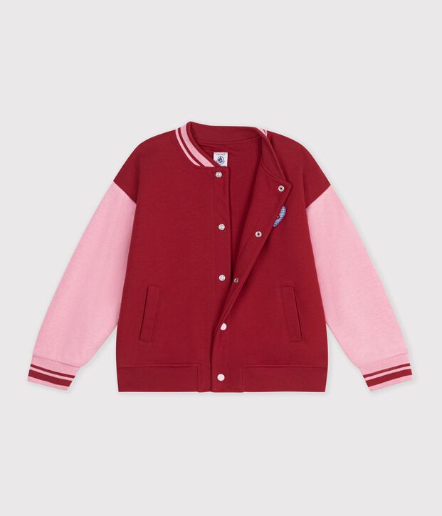 Kinder College-Jacke aus Baumwolle im Colorblock rot