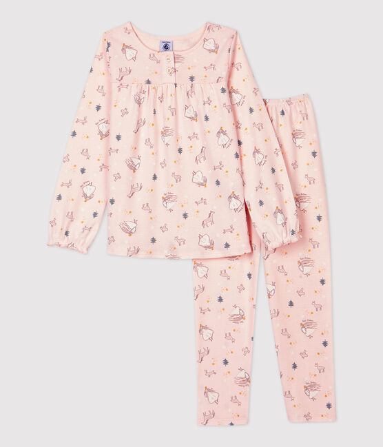 Kinderpyjama aus Baumwolle mit Prinzessinnenmotiv für Mädchen rosa FLEUR/weiss MULTICO