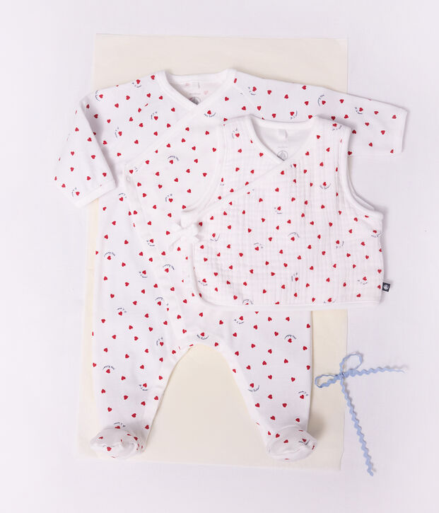 Baby-Weste aus Musselin-Stoff mit kleinen Herzen weiss/vielfarbig