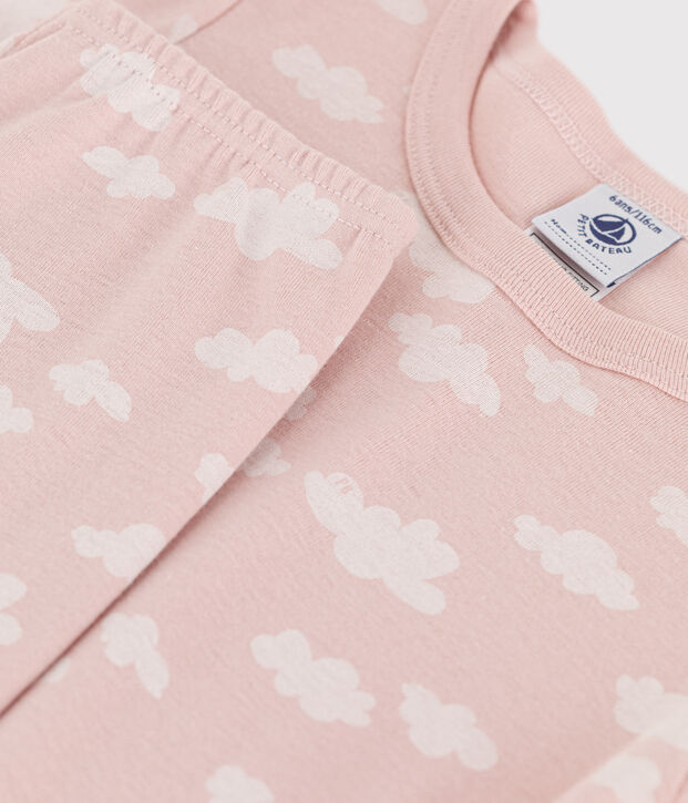 Kinderpyjama aus Baumwolle in schmaler Passform f&uuml;r M&auml;dchen rosa/weiss