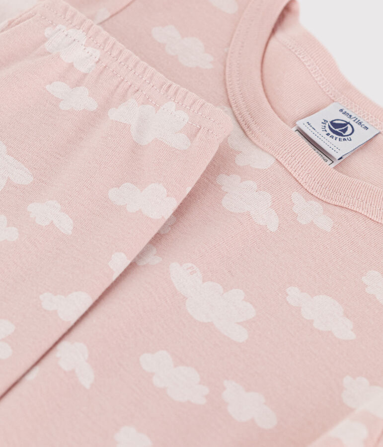 Kinderpyjama aus Baumwolle in schmaler Passform f&uuml;r M&auml;dchen rosa/weiss