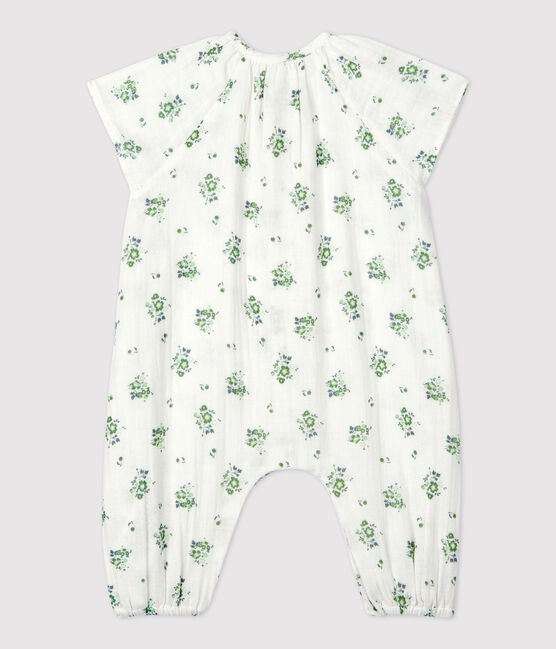 Langer Baby-Overall aus Bio-Baumwollgaze mit Blumenmuster weiss MARSHMALLOW/weiss MULTICO