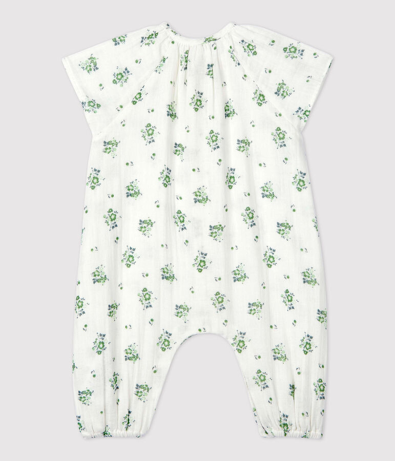 Langer Baby-Overall aus Bio-Baumwollgaze mit Blumenmuster weiss/vielfarbig