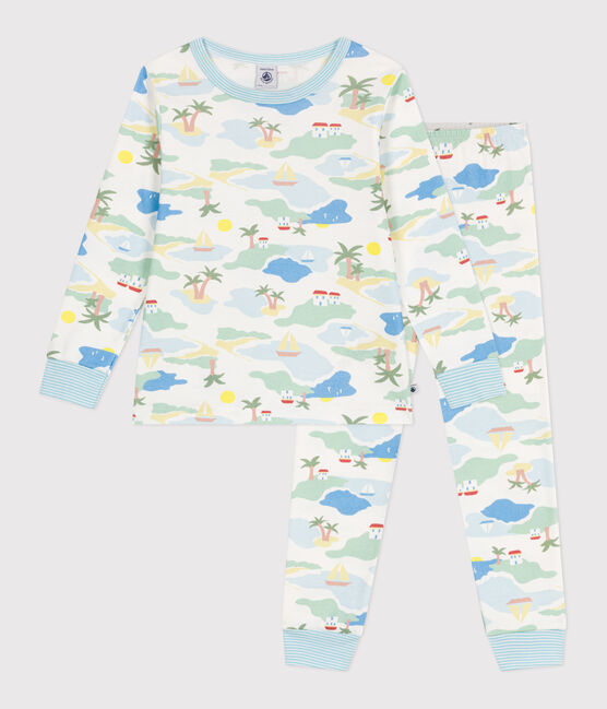 Kinder-Pyjama aus bedruckter Baumwolle  weiss MARSHMALLOW/weiss MULTICO