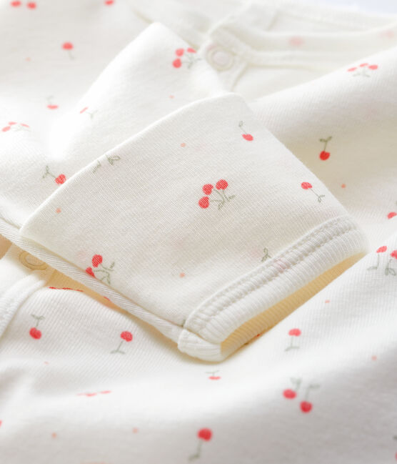 Baby-Kombi-Overall aus Bio-Baumwolle mit Kirschen-Motiv weiss MARSHMALLOW/weiss MULTICO