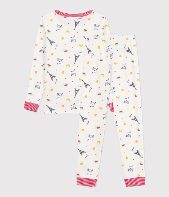 Kinder-Pyjama aus Baumwolle mit eng anliegenden Beinen und Muster weiss MARSHMALLOW/weiss MULTICO