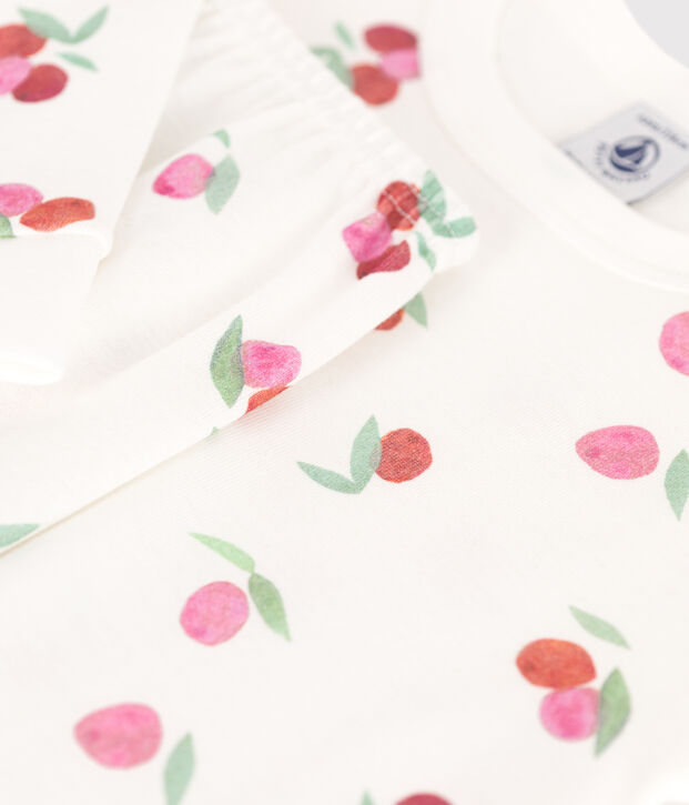 Sehr taillierter Kinderpyjama aus bedruckter Baumwolle weiss/rosa/vielfarbig