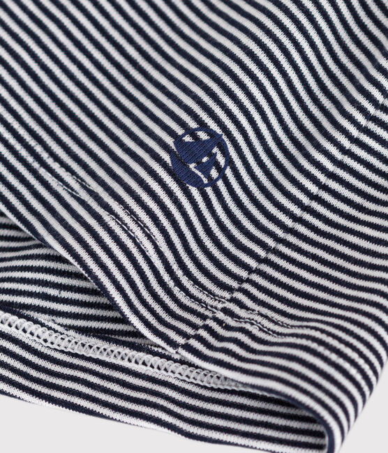 Damen-T-Shirt L'Iconique aus Baumwolle mit V-Ausschnitt, gestreift blau SMOKING/weiss MARSHMALLOW
