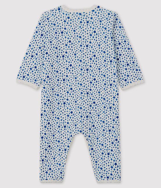Baby-Strampler mit blauen Sternen ohne Fuß aus Doppeljersey weiss MARSHMALLOW/blau MAJOR