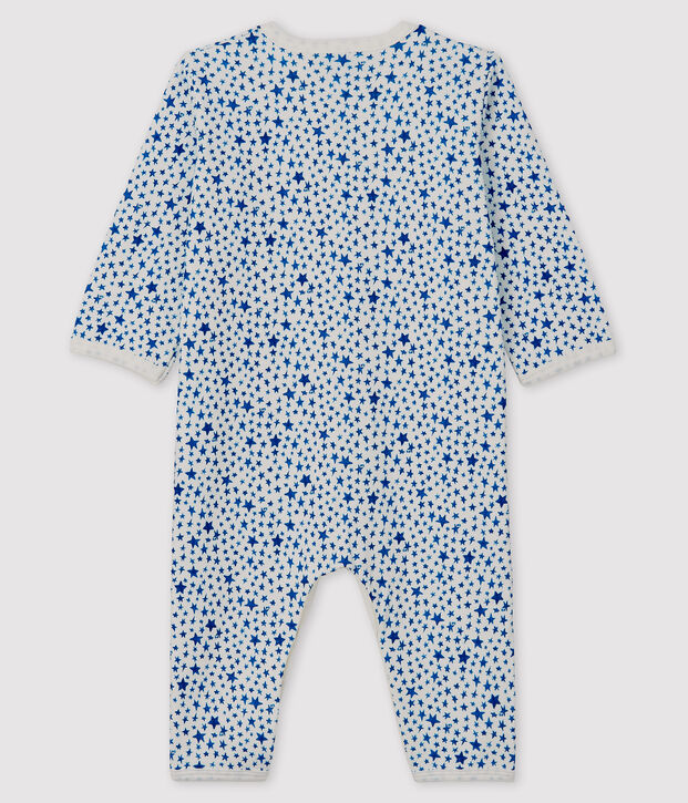Baby-Strampler mit blauen Sternen ohne Fu&szlig; aus Doppeljersey weiss/blau