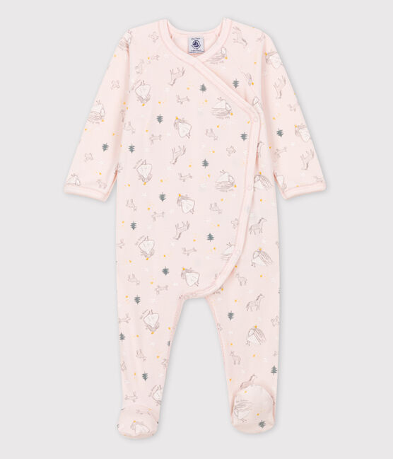 Baby-Strampler aus Bio-Baumwoll-Velours mit Prinzessin-Motiv rosa FLEUR/weiss MULTICO