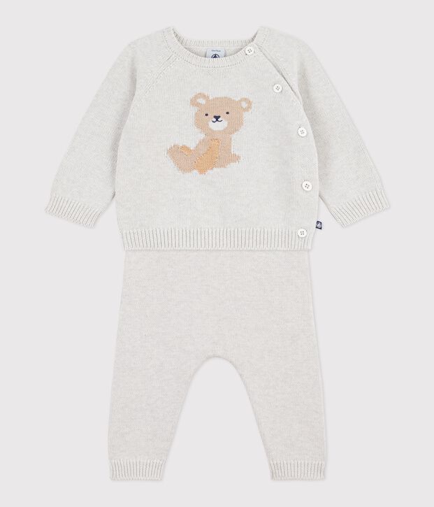 2-teiliges Baby-Set aus Woll- und Baumwoll-Strick mit B&auml;renmotiv MONTELIMAR CHINE
