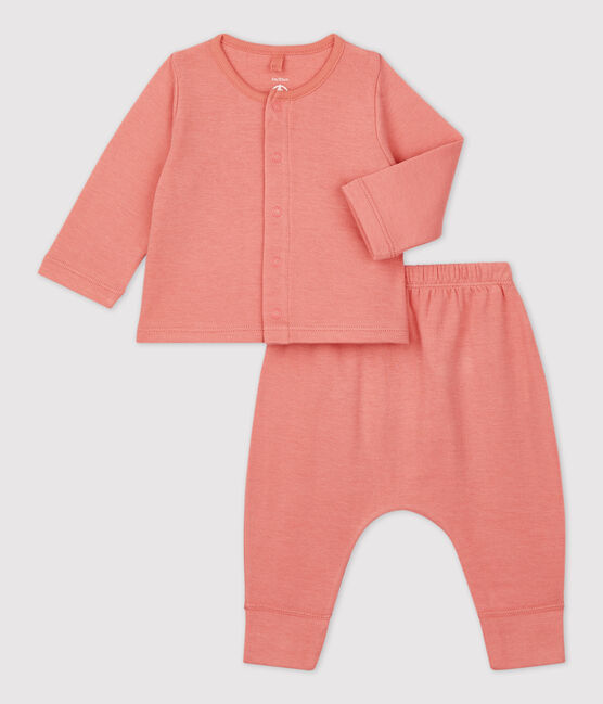 Einfarbiges Zweiteiliges Baby-Set aus Bio-Doppeljersey rosa PAPAYE