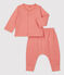 Einfarbiges Zweiteiliges Baby-Set aus Bio-Doppeljersey rosa PAPAYE