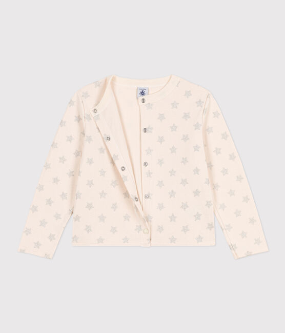 Kinder-Cardigan aus Doppeljersey mit Aufdruck für Mädchen beige AVALANCHE/ ARGENT