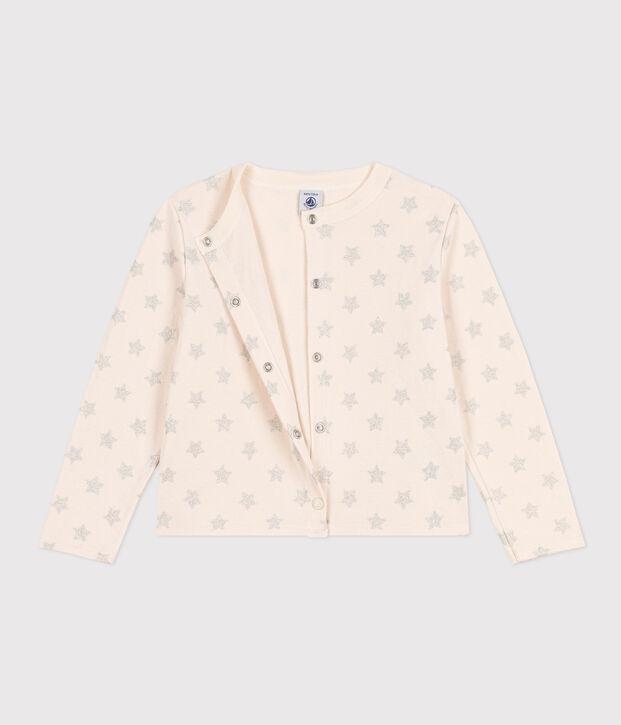 Kinder-Cardigan aus Doppeljersey mit Aufdruck f&uuml;r M&auml;dchen naturfarben/grau