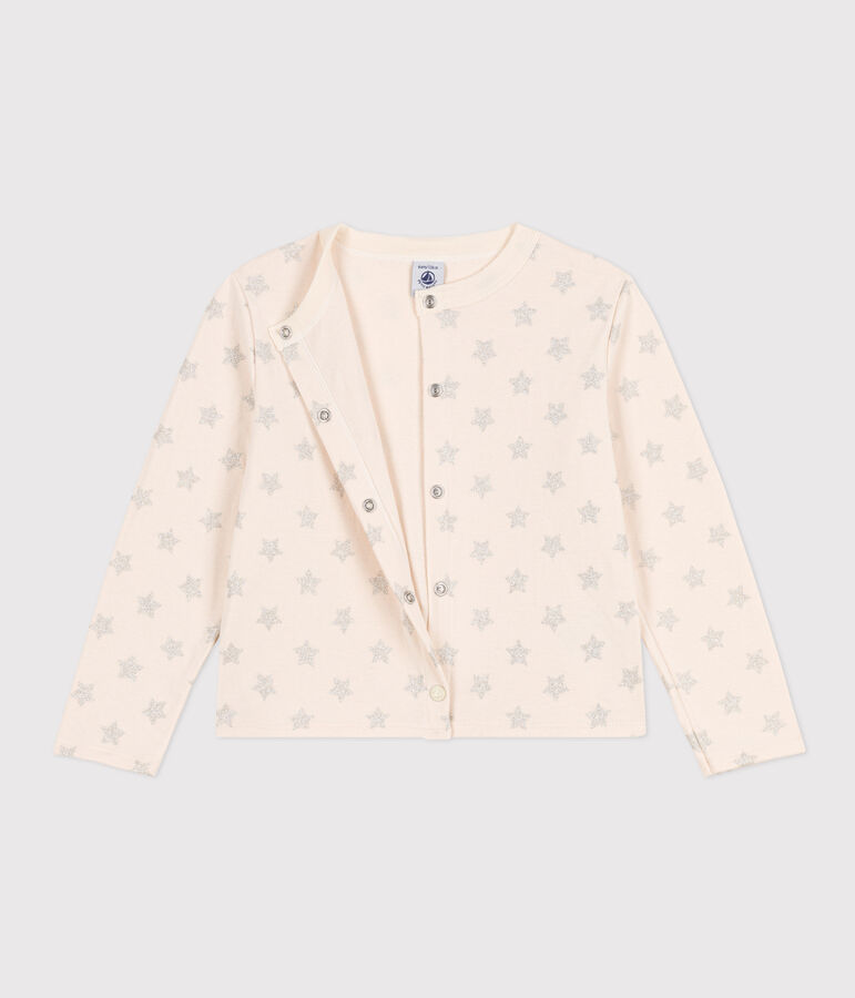 Kinder-Cardigan aus Doppeljersey mit Aufdruck f&uuml;r M&auml;dchen naturfarben/grau