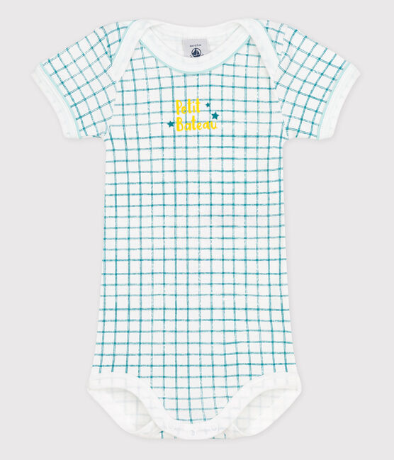 Kurzärmeliger Baby-Body weiss ECUME/grün EMPIRE