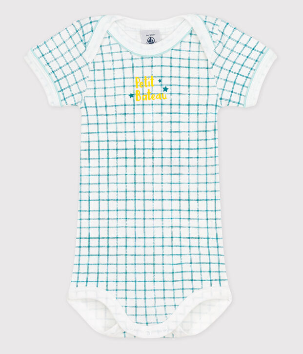 Kurz&auml;rmeliger Baby-Body weiss/gr&uuml;n
