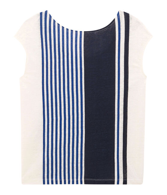 Kurzärmeliges leinen-t-shirt damen weiss MARSHMALLOW/ MULTICO CN