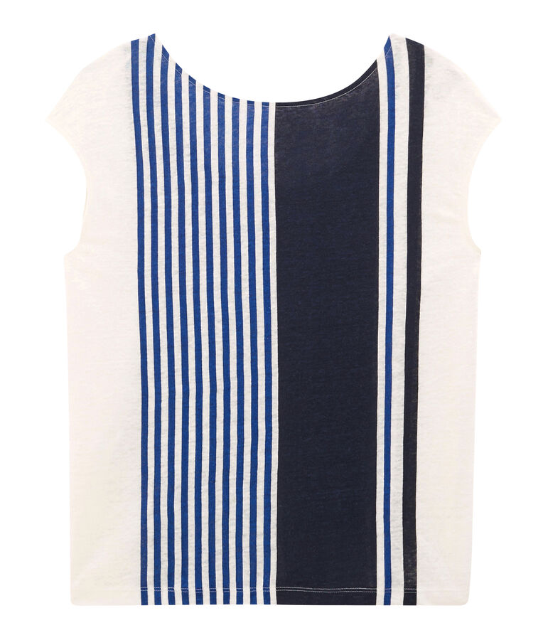 Kurz&auml;rmeliges leinen-t-shirt damen weiss/vielfarbig