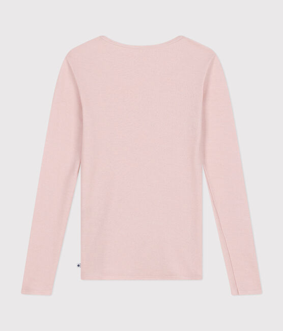 Langärmeliges Damen-T-Shirt aus Wolle und Baumwolle rosa SALINE