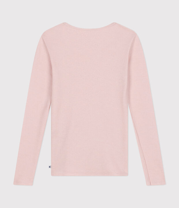 Lang&auml;rmeliges Damen-T-Shirt aus Wolle und Baumwolle rosa