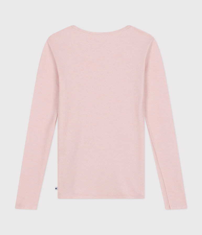 Lang&auml;rmeliges Damen-T-Shirt aus Wolle und Baumwolle rosa SALINE