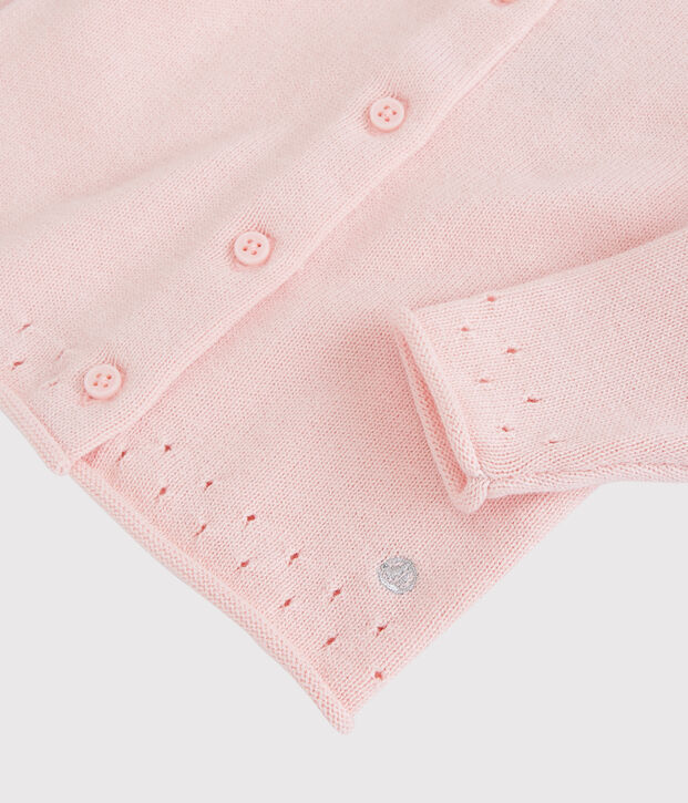 Baby-Cardigan aus Strickmaterial. rosa