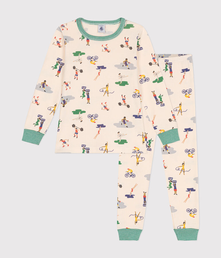 Kinder-Pyjama aus Baumwolle mit Sportmotiven naturfarben/vielfarbig