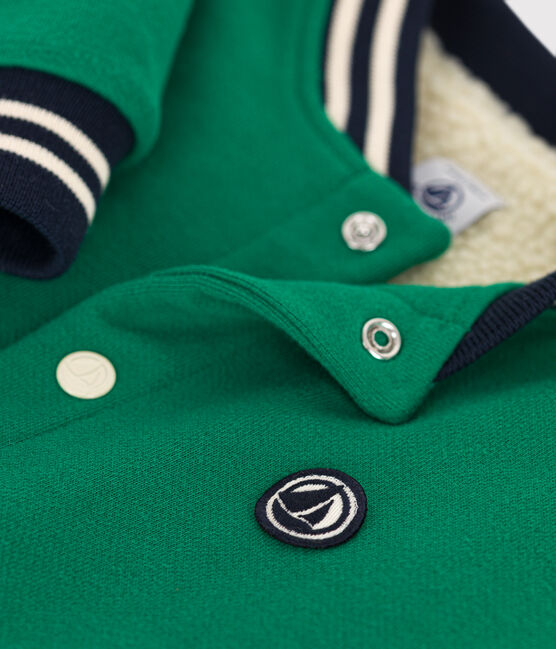 Kinder College-Jacke aus Molton und Sherpa für Jungen grün JARDIN