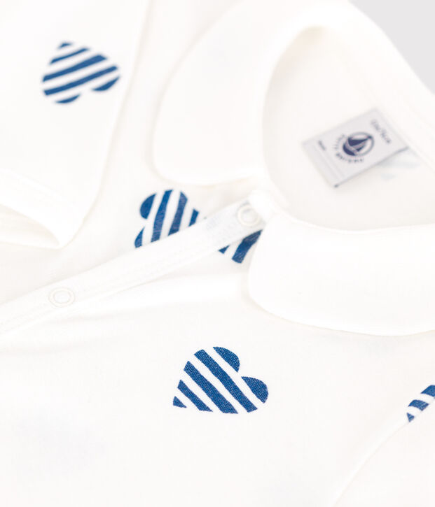 Strampler ohne F&uuml;&szlig;chen aus Baumwolle mit Kragen und gestreiftem Herzmotiv. weiss/vielfarbig