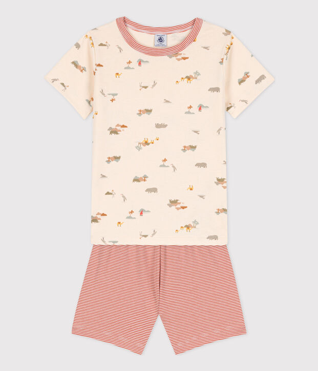 Kinder-Kurzpyjama aus Baumwolle mit Tiermotiv naturfarben/vielfarbig